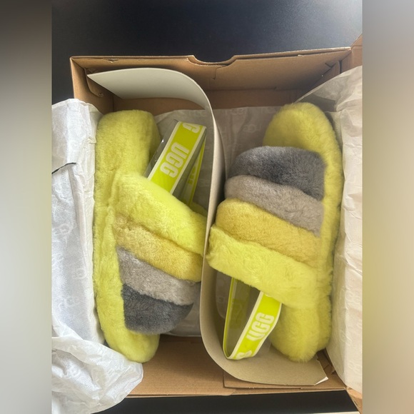 NIB UGG Women’s Fluff Yeah Slide Slipper Slingback Yellow and Gray Size 10 - Picture 7 of 15